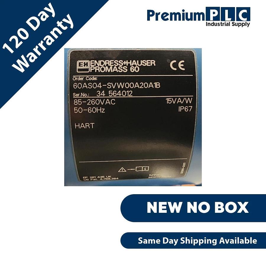 NEW ENDRESS+HAUSER PROMASS 60A MASS FLOWMETER W/HART 60AS04-SVW00A20A1B