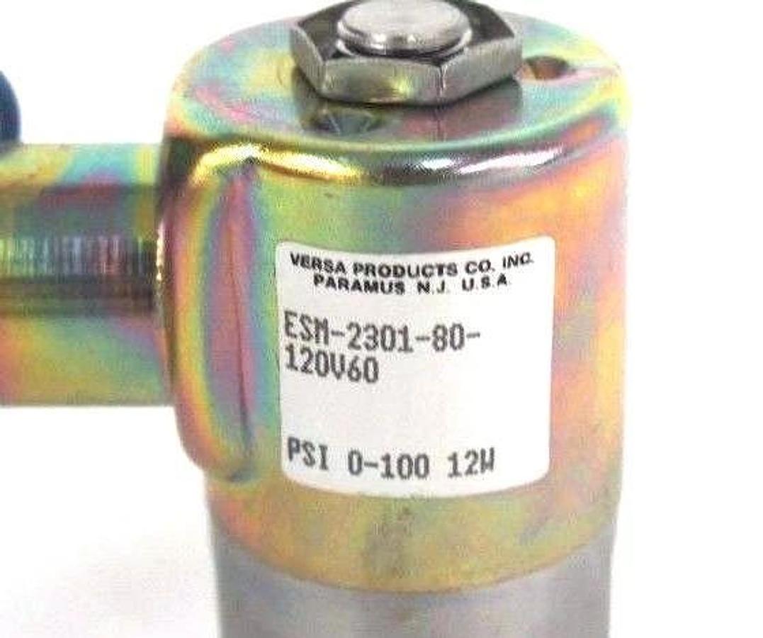 Used LOT OF 2 NIB VERSA ESM-2301-80-120V60 SOLENOID VALVES 0-100 PSI, 12W