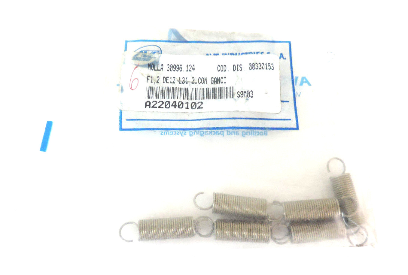Used LOT OF 6 NEW MOLLA 30996.124 SPRINGS 00330153, F1,2 DE12 L31,2 CON GANCI