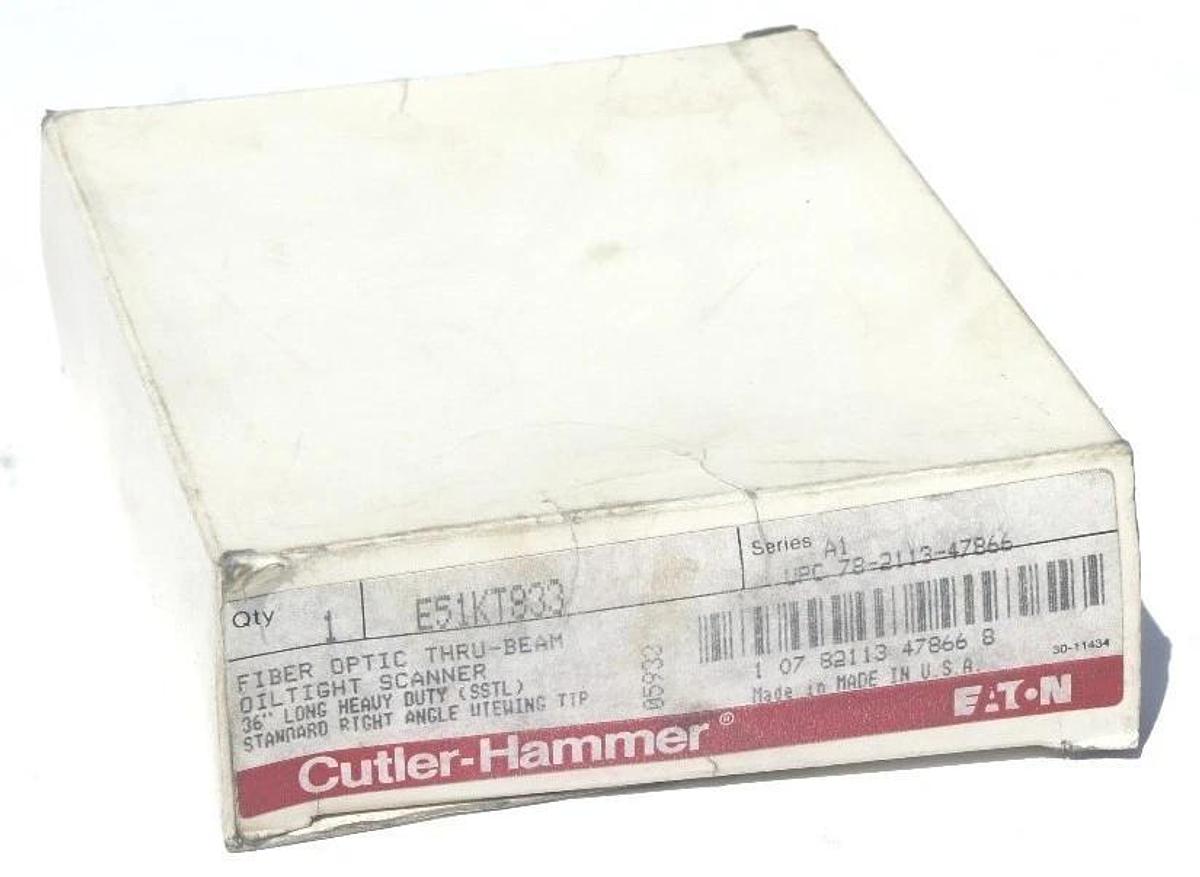 Used NIB EATON CUTLER HAMMER E51KT833 FIBER OPTIC THRU BEAM SCANNER SER A1 3FT LONG