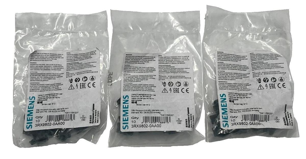 Used (3) BAGS OF 10 SIEMENS 3RX9802-0AA00 AS-Interface Addressing Plugs 30 TOTAL