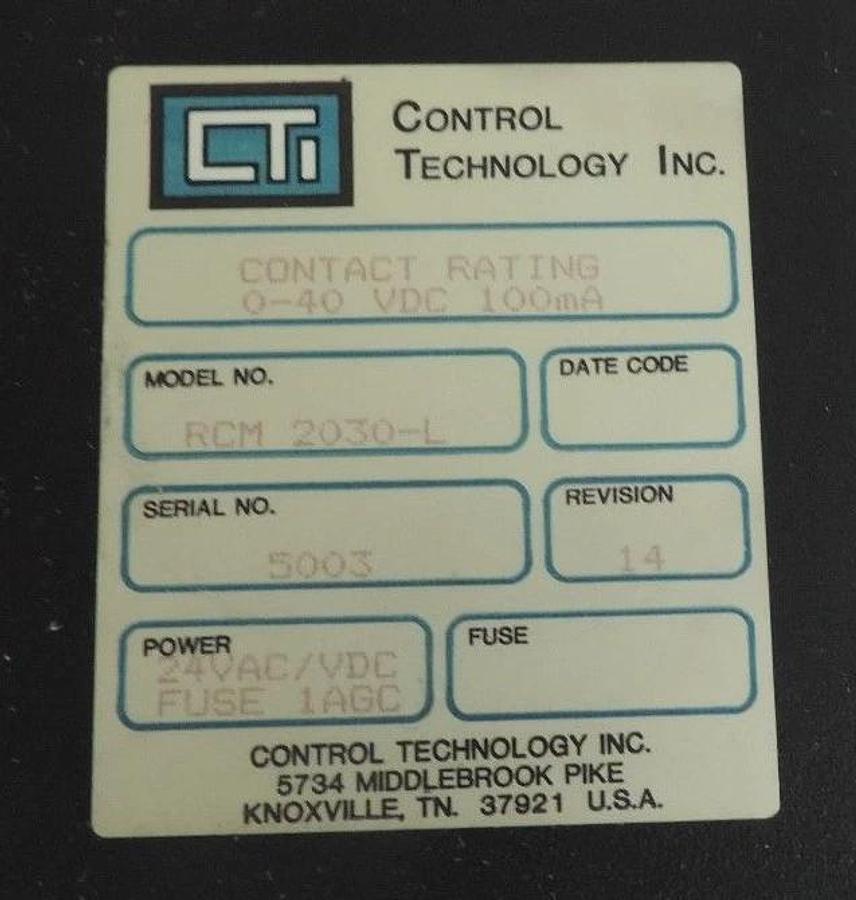 Used CONTROL TECHNOLOGY RCM-2030-L OUTPUT MODULE REVISION 14 RCM2030L