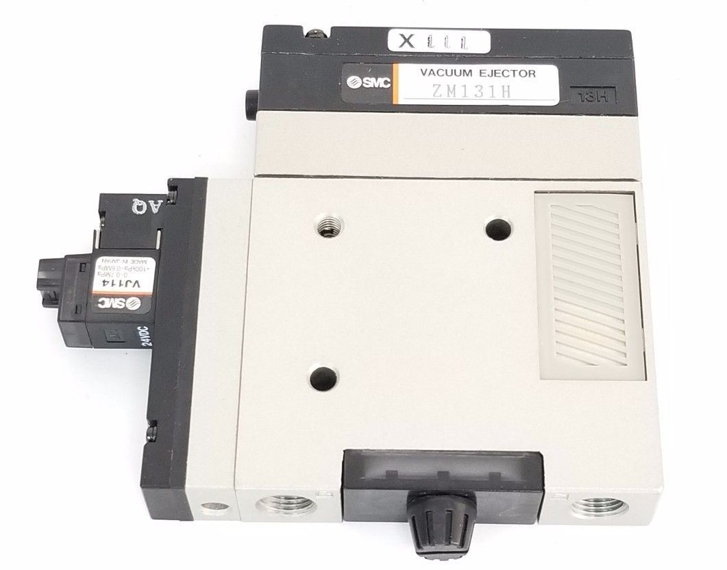 Used NEW SMC ZM131H VACUUM EJECTOR W/ VJ114 VACUUM SOLENOID 24VDC