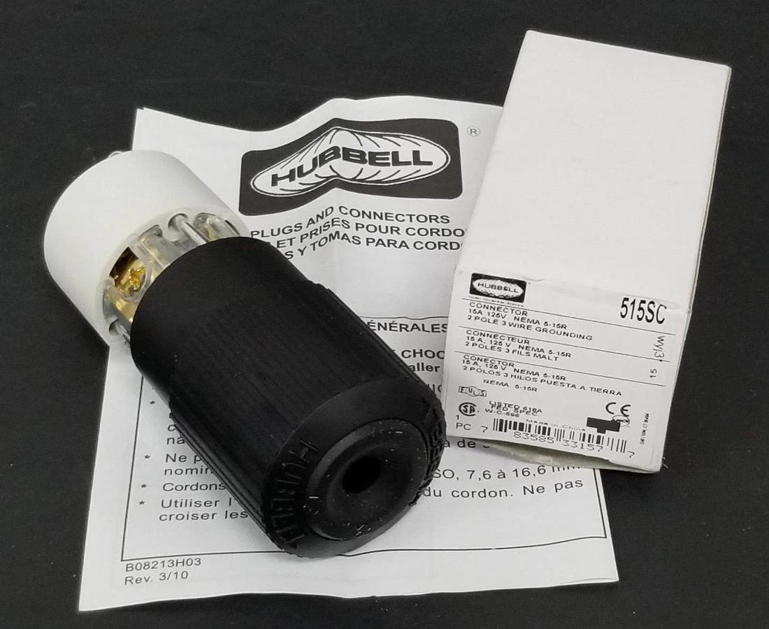 Used NIB HUBBELL 515SC CONNECTOR PLUG 15A 125V NEMA 5-15R FEMALE