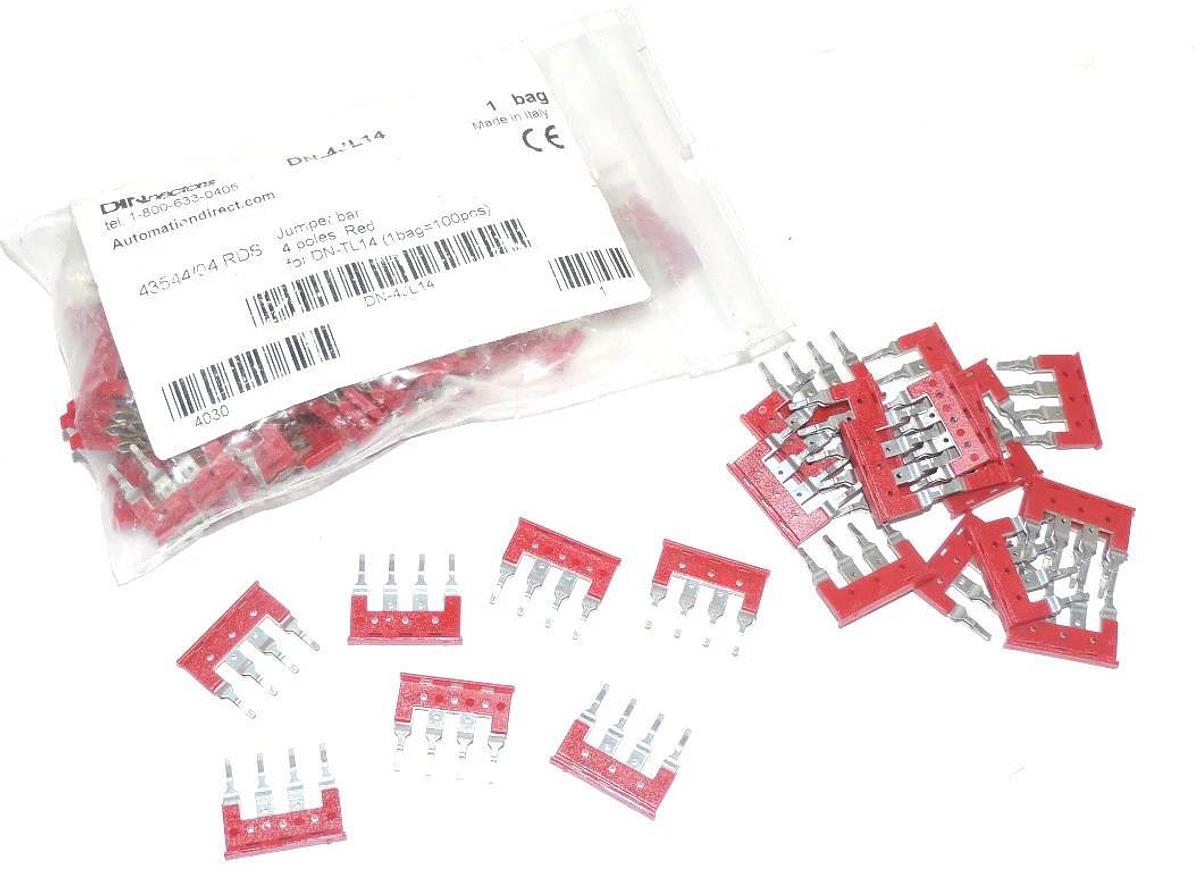 AUTOMATION DIRECT DN-4JL14 JUMPER BARS 4 POLES RED FOR DN-TL14 DINNECTORS QTY 83