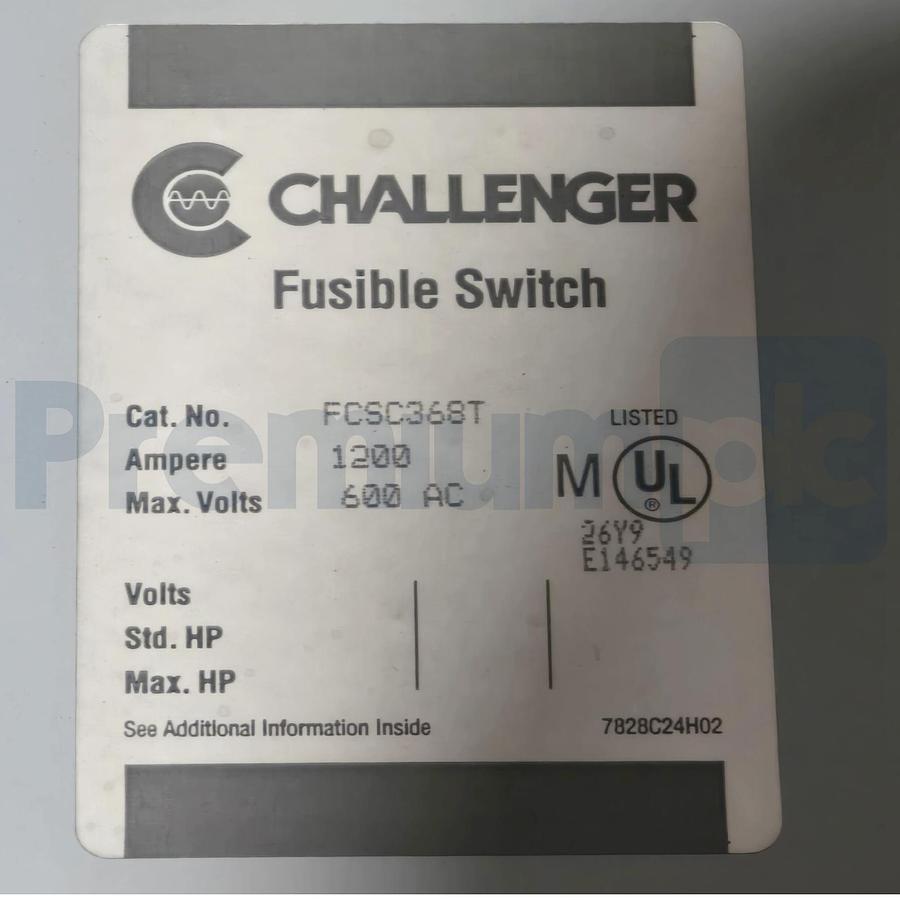 Used Challenger FCSC368T 1200Amp 600VAC Fusible Disconnect Switch 3-Pole NEW