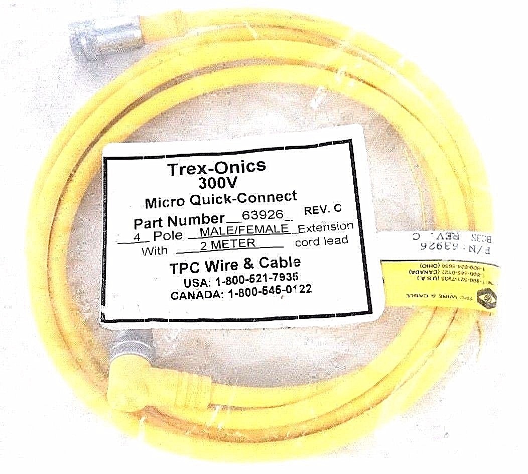 NIB TREX-ONICS 63926 REV.C 300V 4POLE MALE/FEMALE EXTENSION 2 METER CORD LEAD