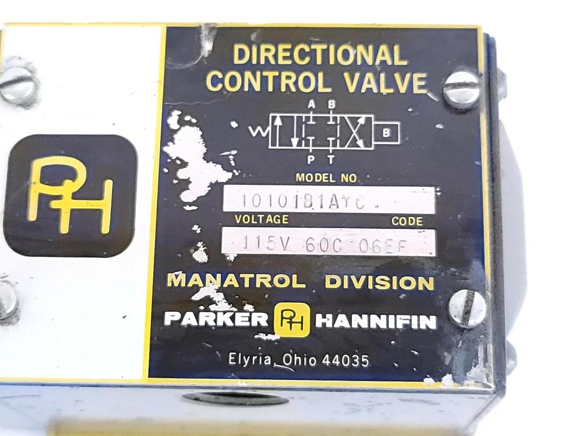 Used PARKER HANNIFIN PARKER 10101B1AYC DIRECTIONAL CONTROL VALVE 115V 60C 06EF