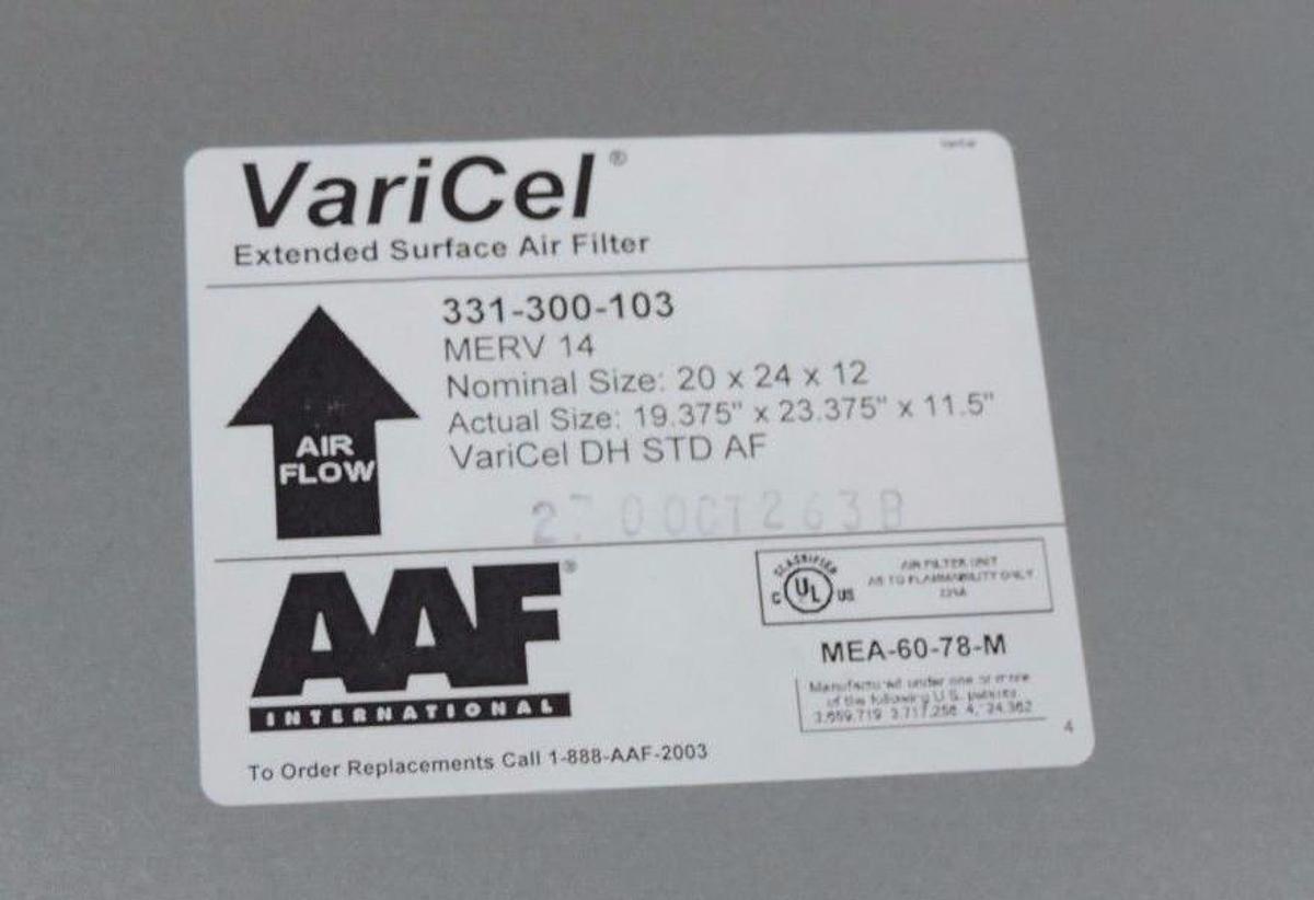 NIB AMERICAN AIR FILTER 331-300-103 VARICEL DH STD AF 20X-24-12, 331300103