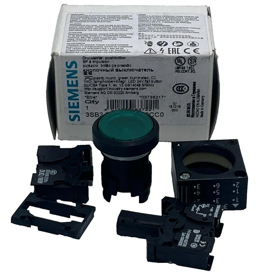 Used Siemens 3SB3 245-0AA41-0CC0 Green Flush Pushbutton Assembled 22mm 1 NO Contact