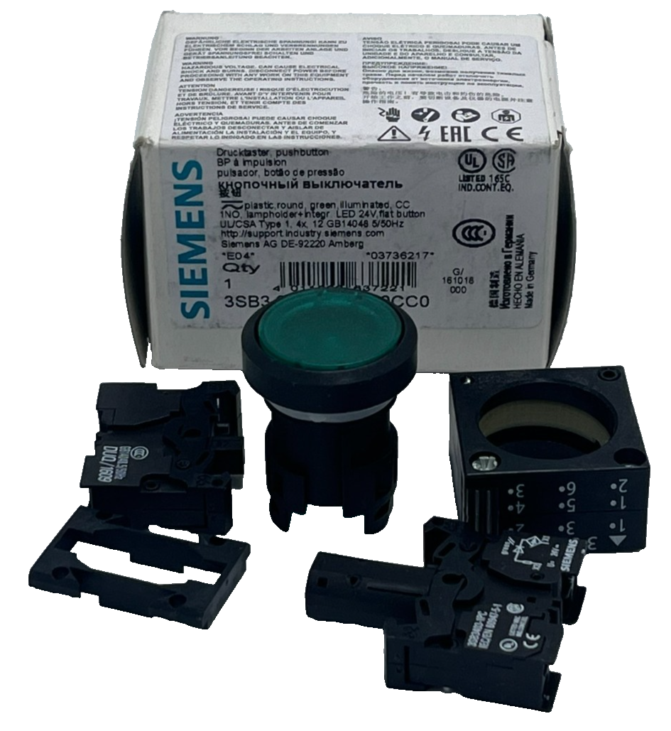 Used Siemens 3SB3 245-0AA41-0CC0 Green Flush Pushbutton Assembled 22mm 1 NO Contact