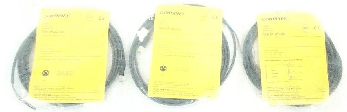 Used LOT OF 3 NEW CONTRINEX S08-3FUW-020 CONNECTORS W/ CABLES S083FUW020