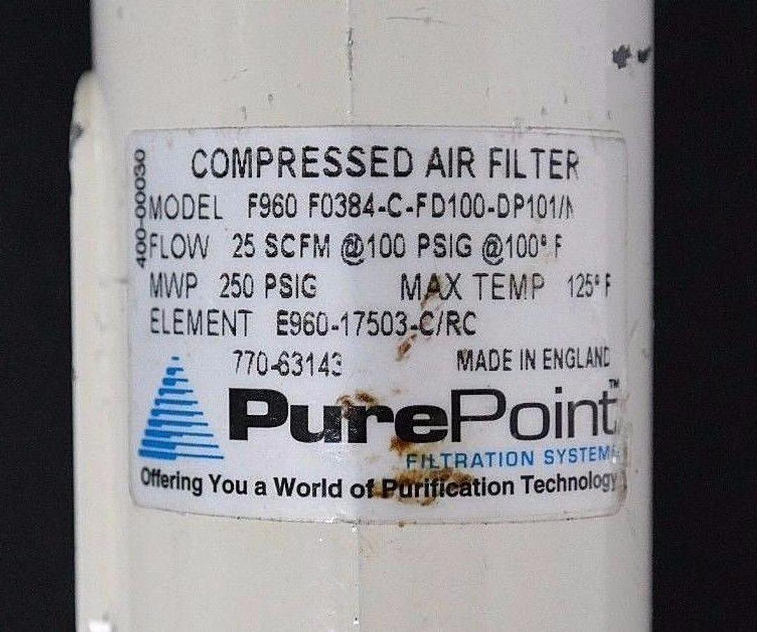 Used NEW PUREPOINT MODEL: F960 F0384-C-FD100-DP101 FILTER ELEMENT: E960-17503-C/RC