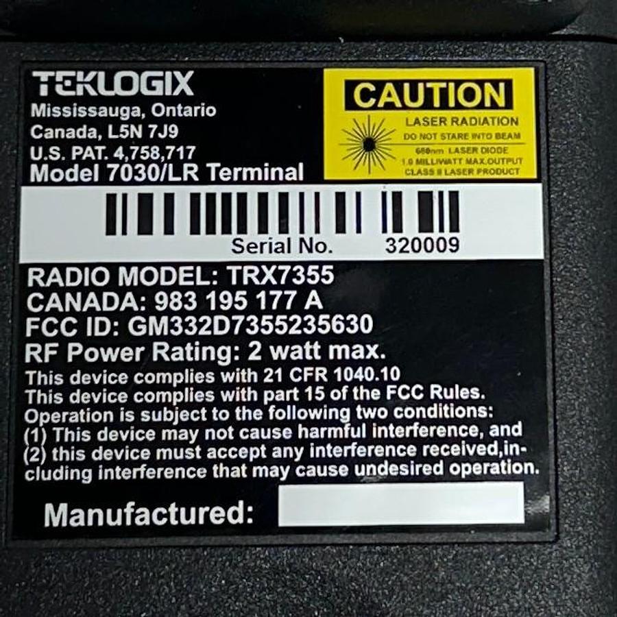 Used TEKLOGIX 7030/LR / TRX7355 HANDHELD TERMINAL BARCODE SCANNER KEYPAD RADIO NSNP