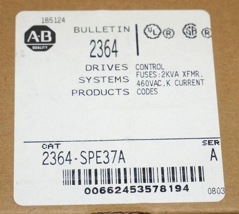 Used FACTORY SEALED ALLEN BRADLEY 2364-SPE37A CONTROL FUSES: 2KVA XFMR 460V SER. A