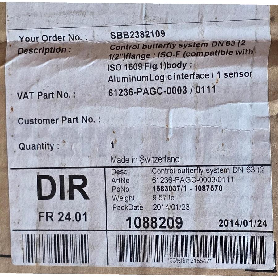 Used VAT 61236-PAGC-0003/0111 Butterfly Valve DN63 2-1/2" FLG ISO-F Aluminum Logic