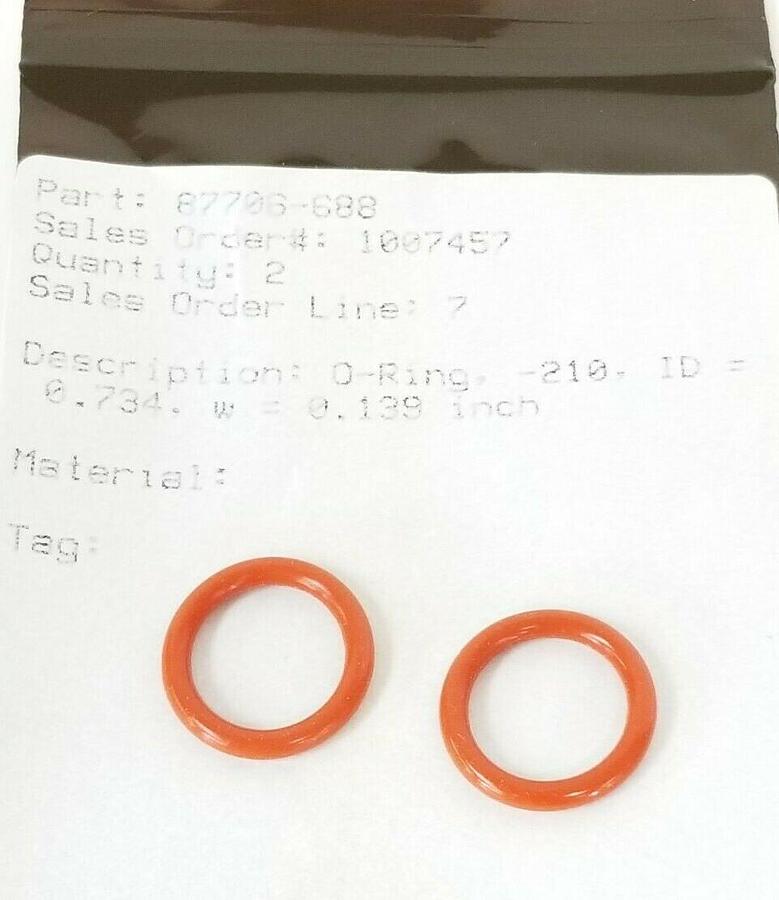 LOT OF 2 NEW BAUMANN 87706-688 O-RINGS -210 ID=0.734 W=0.139 IN. 87706688