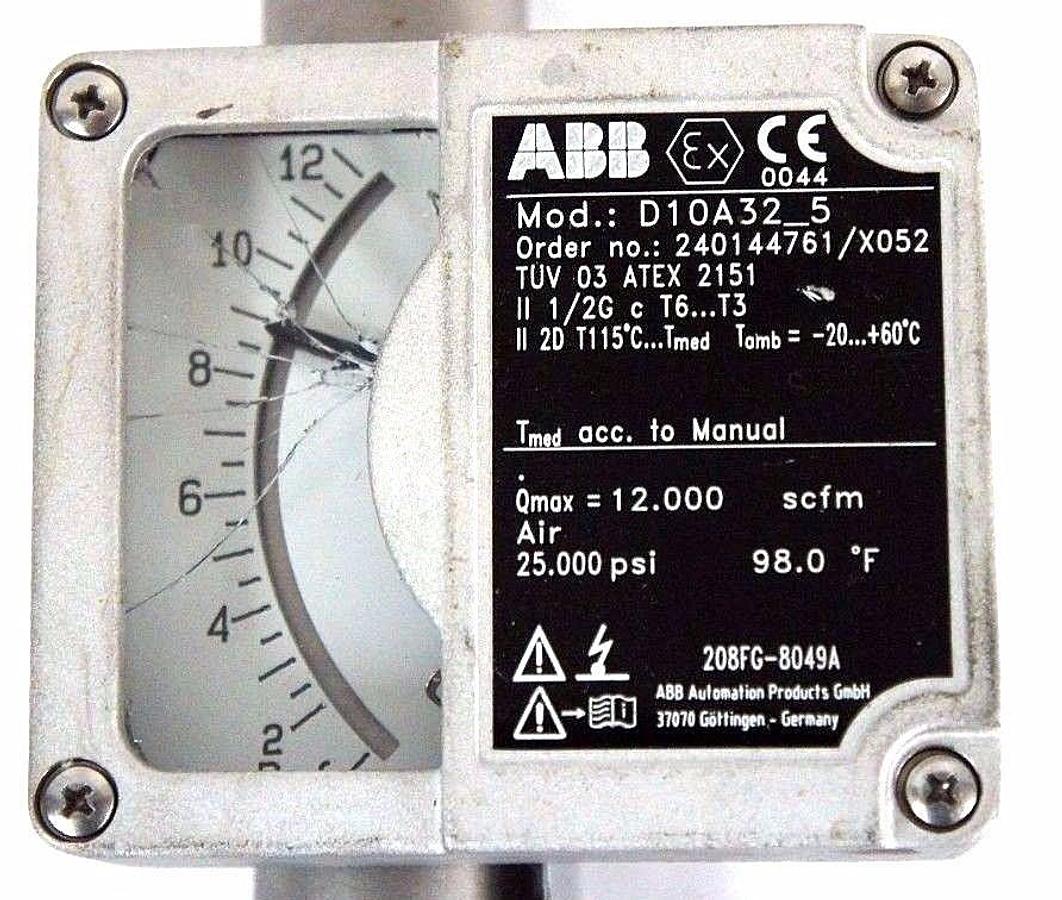 Used NEW ABB D10A32-5 FLOWMETER 1/2" NPT ORDER NO. 240144761/X052 D10A325