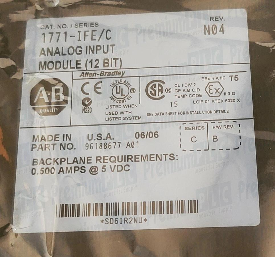 Refurbished REMAN. ALLEN BRADLEY 1771-IFE/C SER. C ANALOG INPUT MODULE 1771IFE/C REV. N04