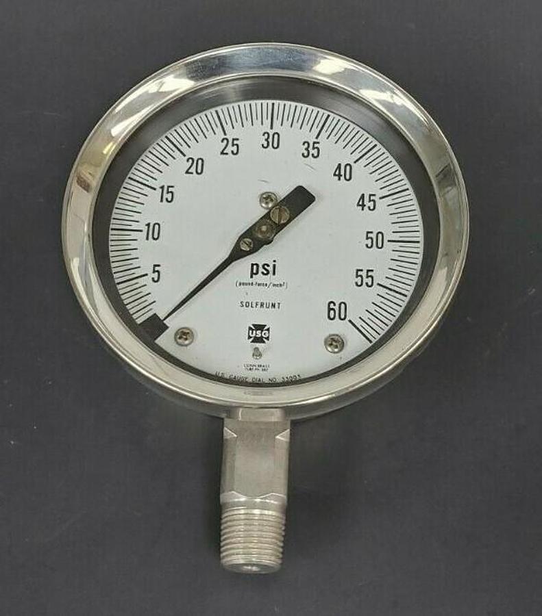Used NEW U.S. GAUGE DIAL NO. 33003 SOLFRUNT PRESSURE GAUGE 0-60psi