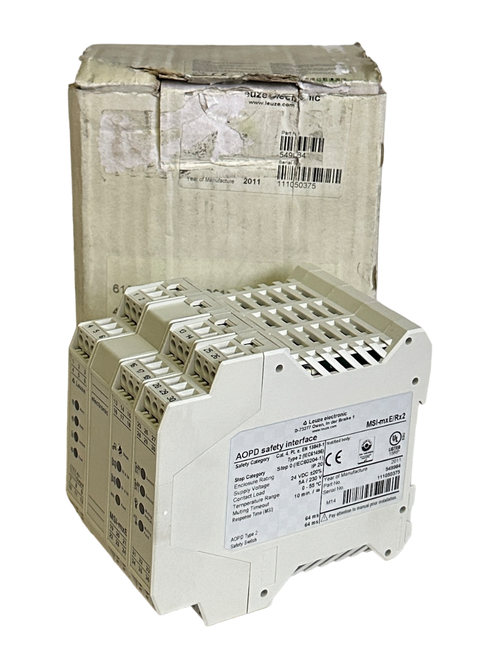 Used NEW LEUZE ELECTRONIC MSI-mxE/Rx2 / 549984 AOPD SAFETY RELAY INTERFACE 24VDC 5A