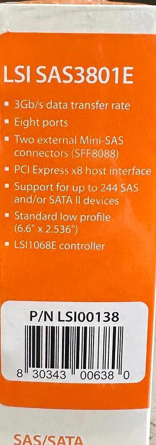 Used NEW SEALED LSI SAS3801E SAS/SATA HOST BUS ADAPTER 3Gb/s 8-PORT LSI00138