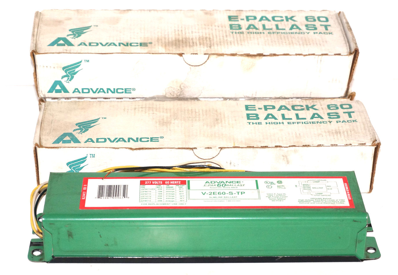 Used LOT OF 3 ADVANCE V-2E60-S-TP E-PAK 60 BALLAST 277V 60HZ V2E60STP