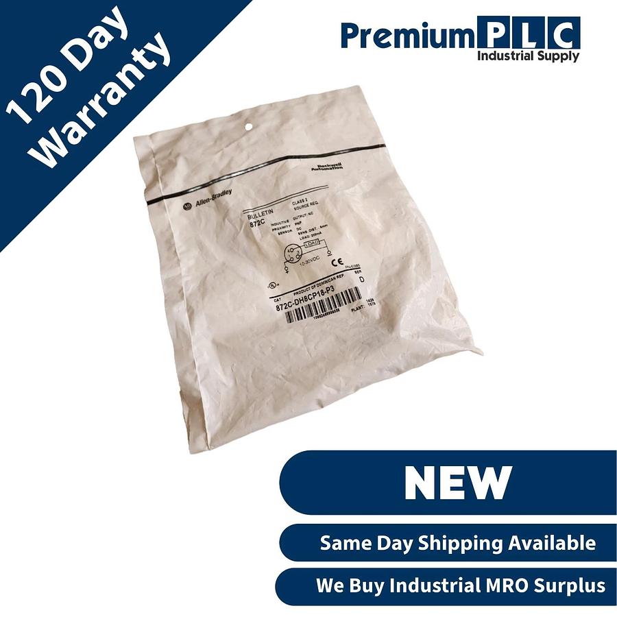 Used NEW ALLEN BRADLEY 872C-DH8CP18-P3 /D INDUCTIVE PROXIMITY SENSOR 18mm BARREL DIA.
