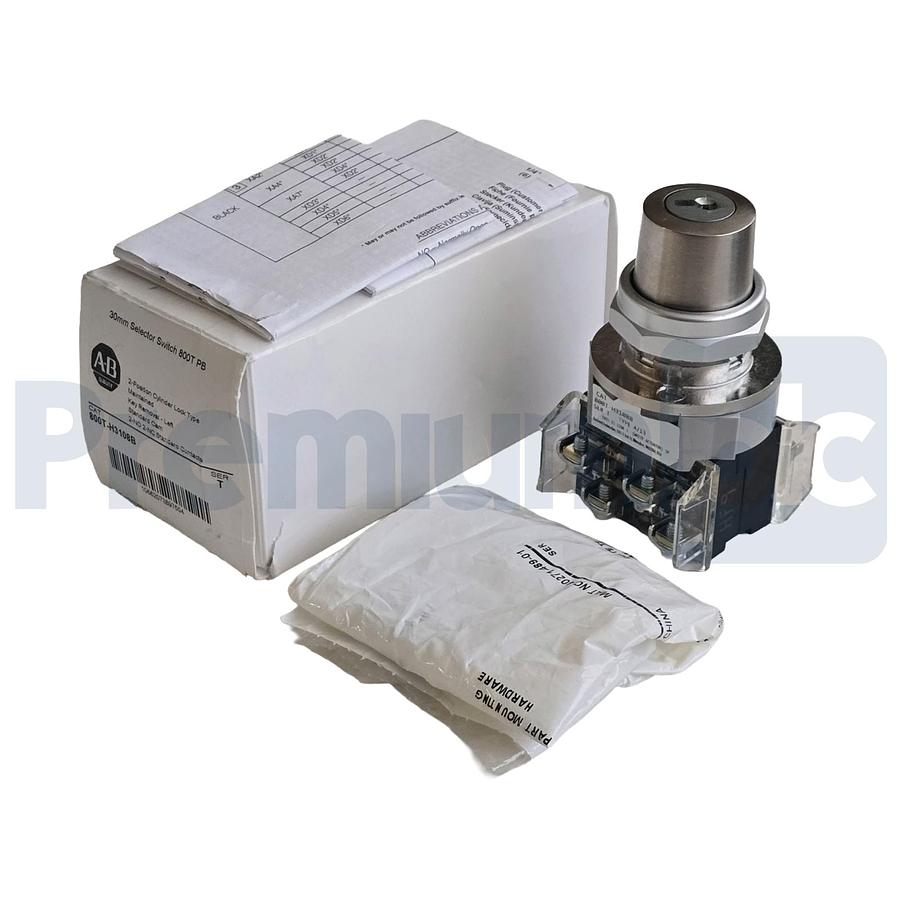 Used Allen-Bradley 800T-H3108B /T 30mm 2-Pos Cylinder Lock Selector Switch 2-NO/2-NC