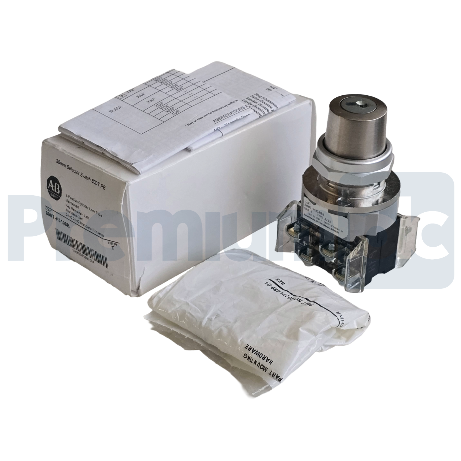 Used Allen-Bradley 800T-H3108B /T 30mm 2-Pos Cylinder Lock Selector Switch 2-NO/2-NC