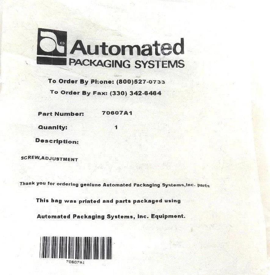 Used NEW AUTOMATED PACKAGING SYSTEMS 70607A1 SCREW ADJUSTMENT
