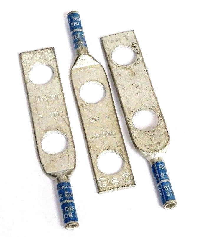 Used LOT OF 3 BURNDY YA6C-2N CRIMP LUG CONNECTORS 6 STR CU BLUE YA6C2N