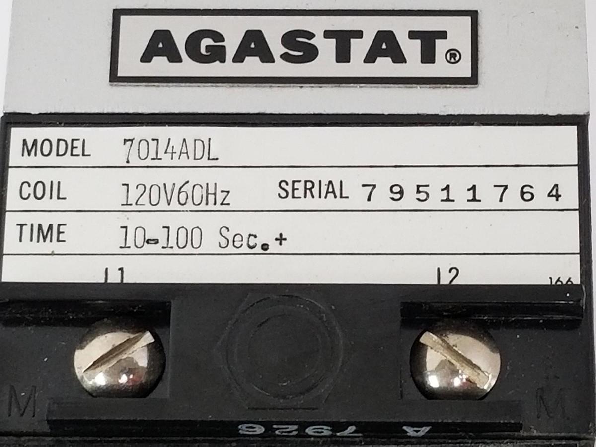 Used AGASTAT 7014ADL TIME DELAY RELAY 120V, 60HZ, 10-100 SEC.