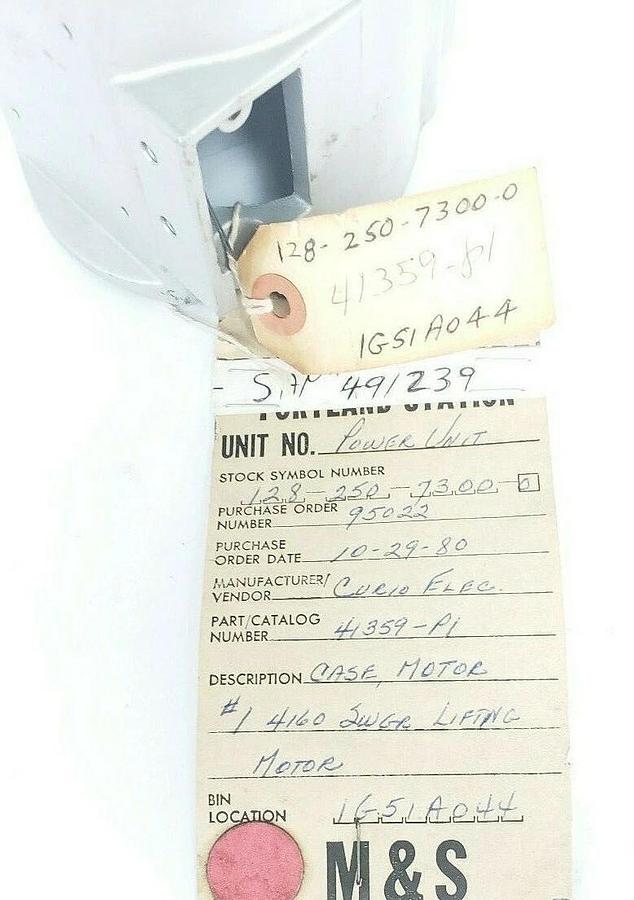 Used CURIO ELECTRIC 41359-P1 MOTOR CASE FOR #1 4160 SWGR LIFTING MOTOR 41359P1