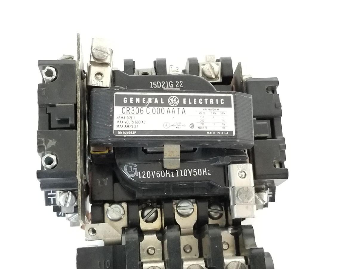 Used GENERAL ELECTRIC CR306C000AATA STARTER SIZE: 1 600VAC 27A, 15D21G-22 COIL
