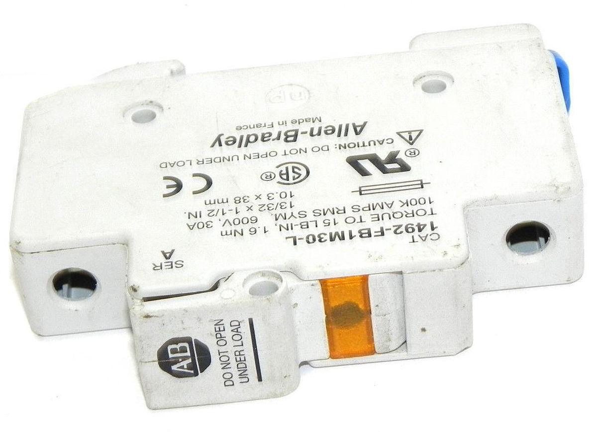 Used ALLEN BRADLEY 1492-FB1M30-L FUSE HOLDER SER. A 30 AMP 600V