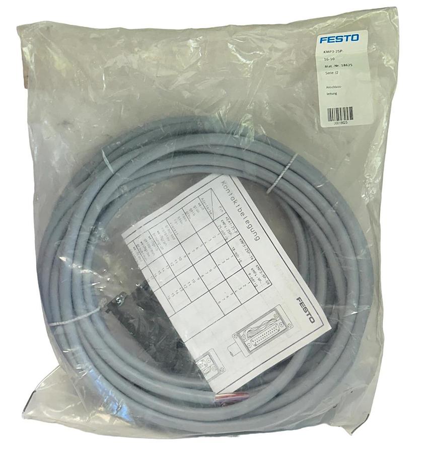 Used FESTO KMP3-25P-16-10 / 18625 CONNECTING CABLE 10M LENGTH 24VDC KMP325P1610 NSFS