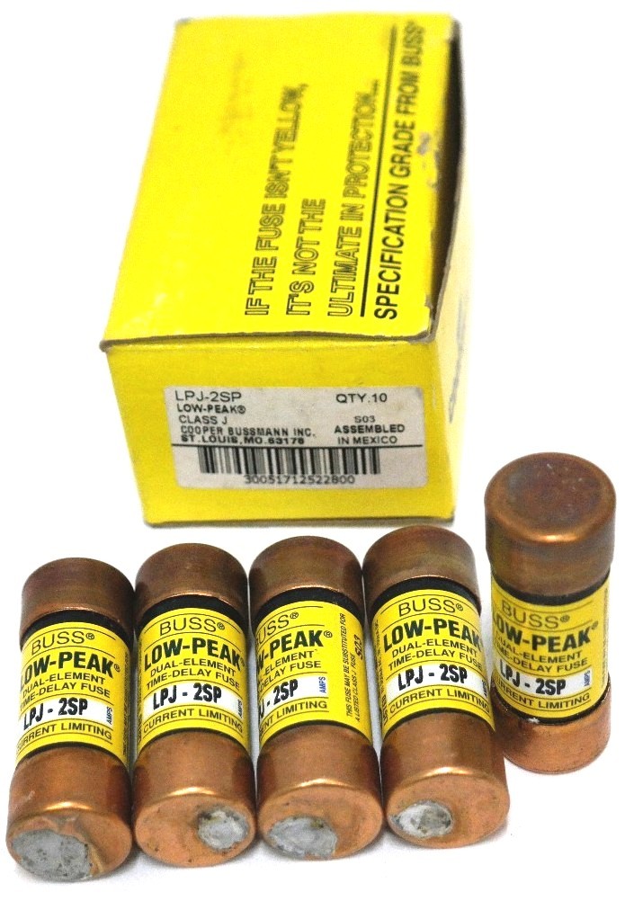 Used BOX OF 5 NEW COOPER BUSSMANN LPJ-2SP LOW-PEAK DUAL ELEMENT FUSES LPJ2SP