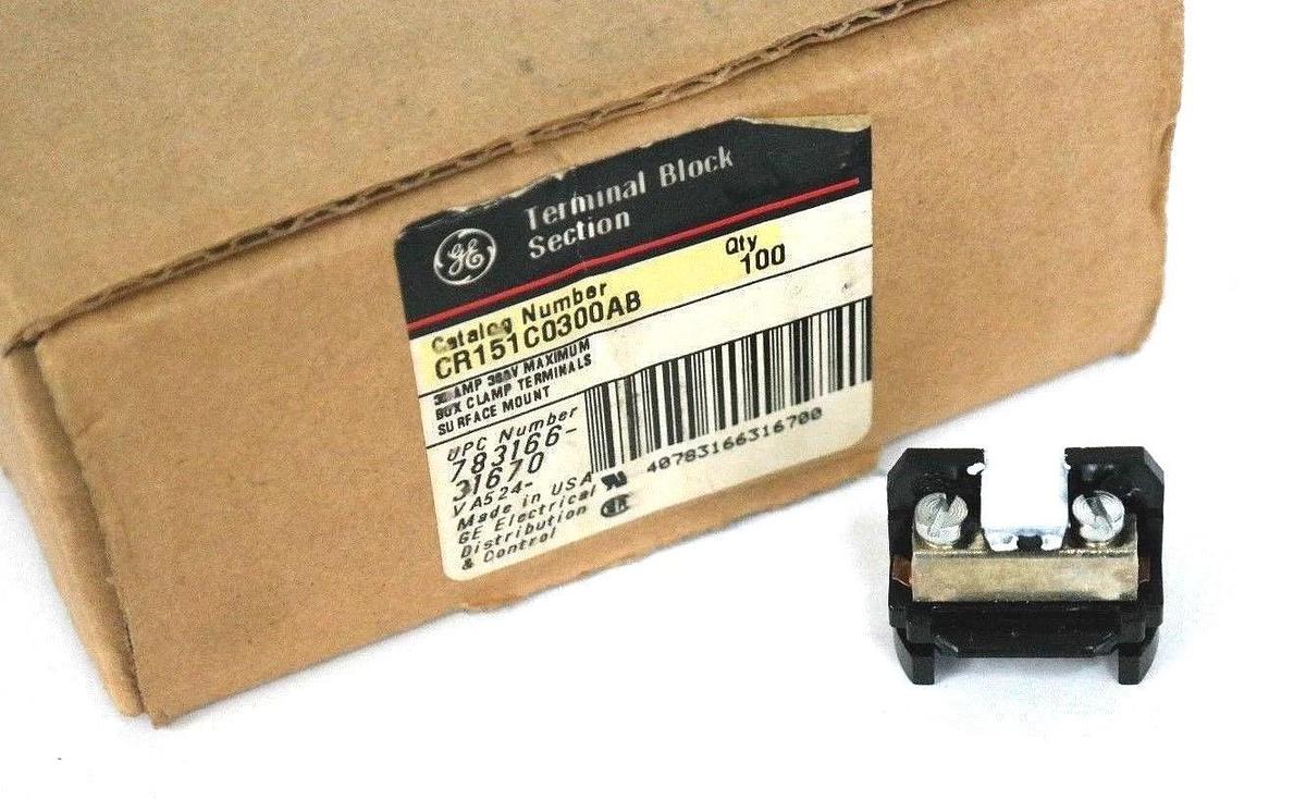 Used BOX OF 100 NEW GENERAL ELECTRIC CR151C0300AB TERMINAL BLOCKS 30A, 300V