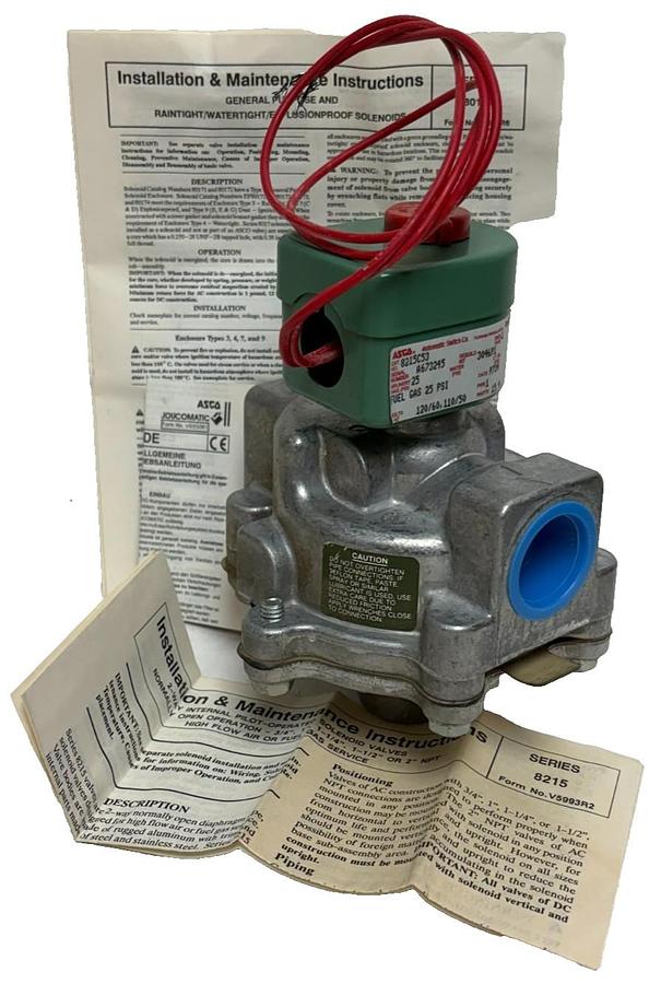 ASCO RedHat 8215C53 2-Way Normally Open 1-1/4" NPT Gas Solenoid Valve 120VAC