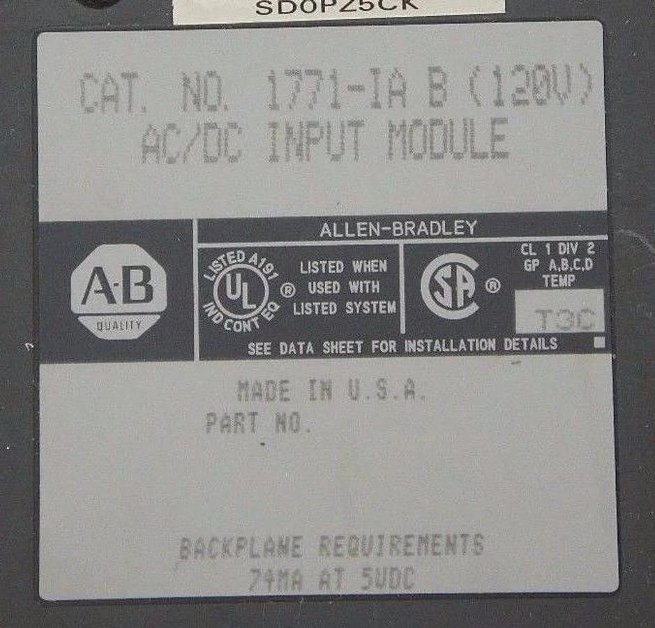 Used LOT OF 5 ALLEN BRADLEY 1771-IA B (120V) AC/DC INPUT MODULES SER. B