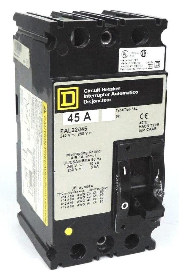 Used SQUARE D FAL22045 MOLDED CASE CIRCUIT BREAKER 240V~250V 45A