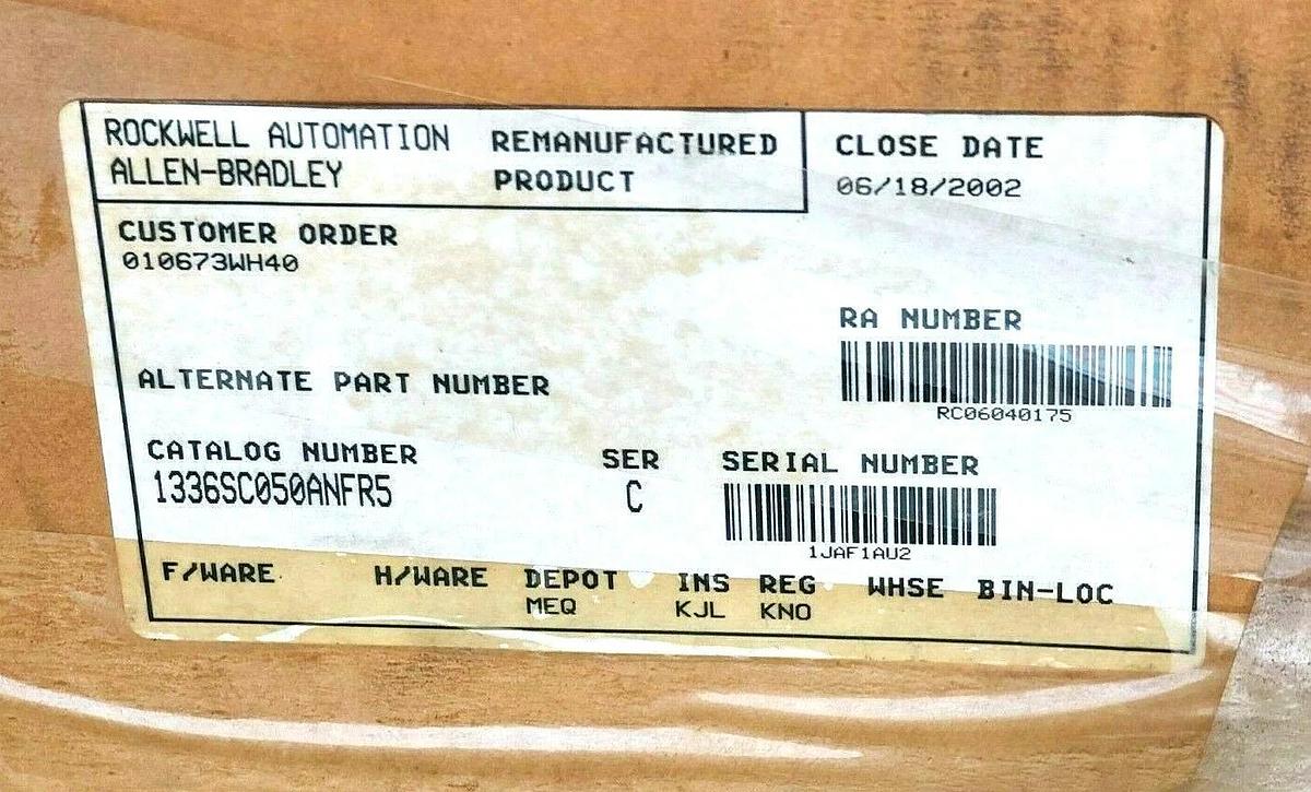 Refurbished REMAN. ALLEN BRADLEY 1336S-C050-AN-FR5 /C AC DRIVE 50HP, 575V 1336S-C050-ANFR5