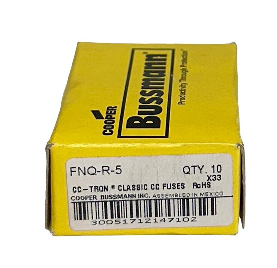 Used 10 COOPER BUSSMANN FNQ-R-5 / FNQR5 CC-TRON CLASSIC CC FUSES 5A NSMP