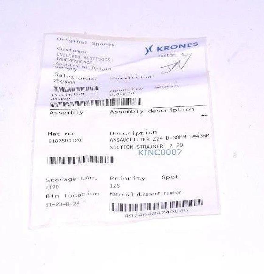 KRONES 0187800120 SUCTION STRAINER Z 29