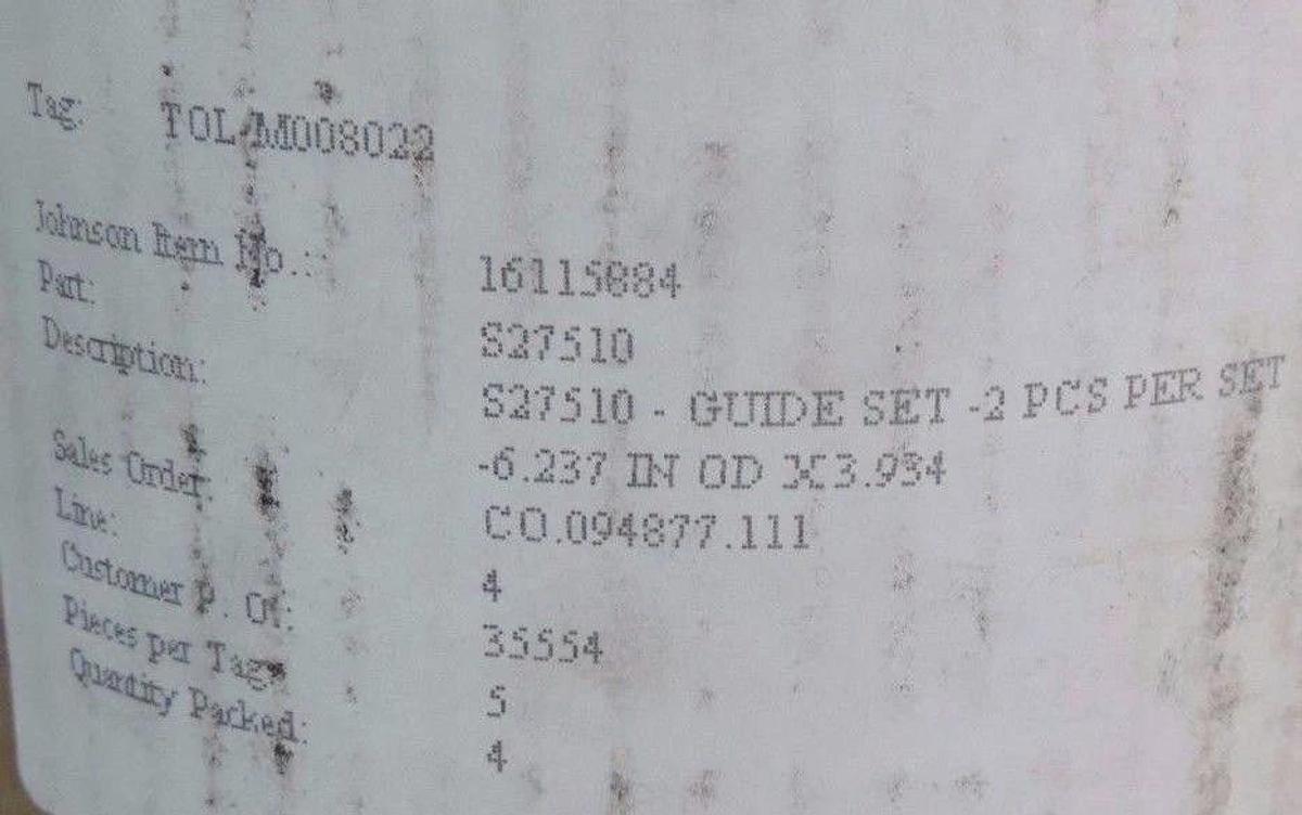 (4) GUIDE SETS, PART: S27510, 2 PCS PER SET, 6.237" O.D, 3.934" I.D, CIGARETTE