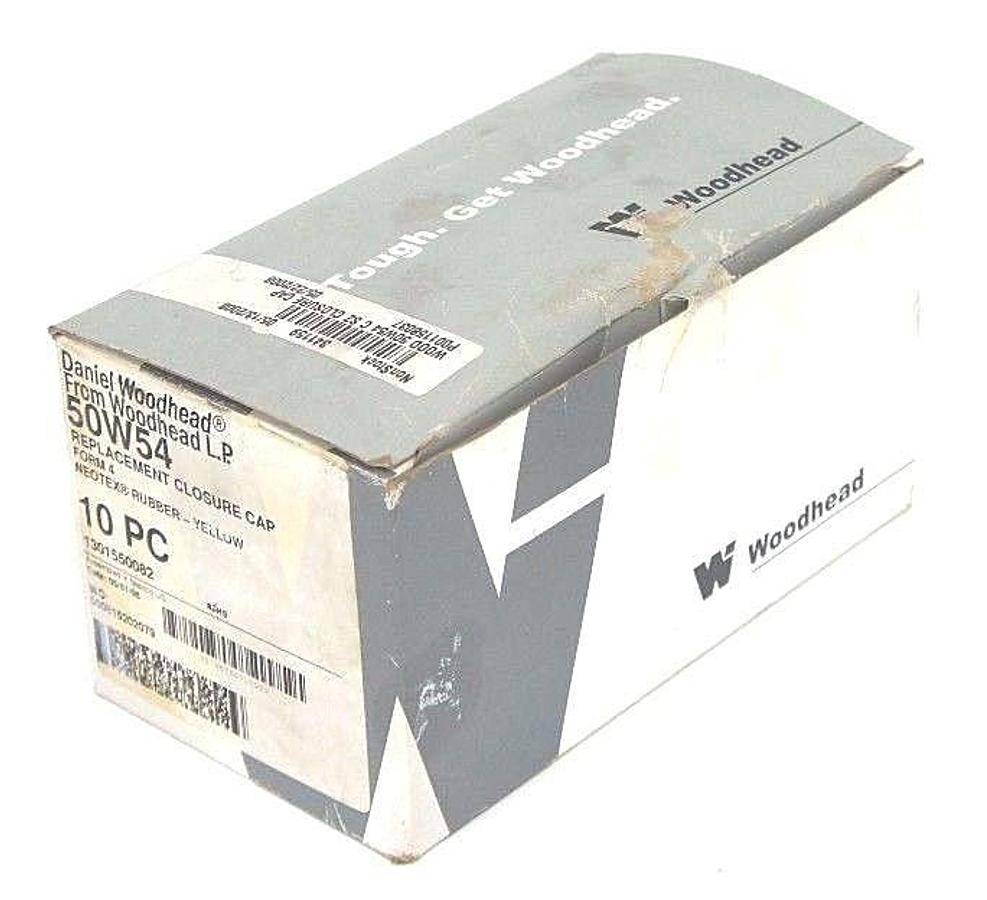 BOX OF 10 NEW DANIEL WOODHEAD 50W54 REPLACEMENT CLOSURE CAPS FORM 4, YELLOW
