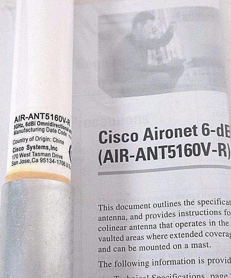Used NIB CISCO AIR-ANT5160V-R 50HZ 6DBI OMNI ANTENNA W/ RP-TNC CONNECTOR REV: -A0
