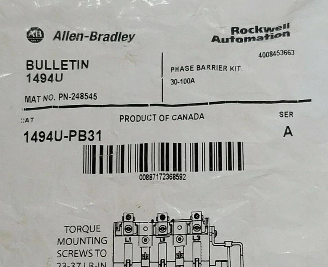 Used NEW ALLEN BRADLEY 1494U-PB31 PHASE BARRIER KIT 1494UPB31 SER. A