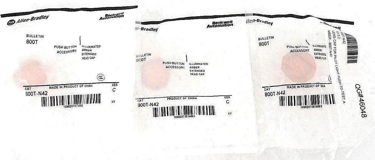 Used LOT OF 3 NEW ALLEN BRADLEY 800T-N42 PUSH BUTTON AMBER EXTENDED HEAD CAPS SER. C